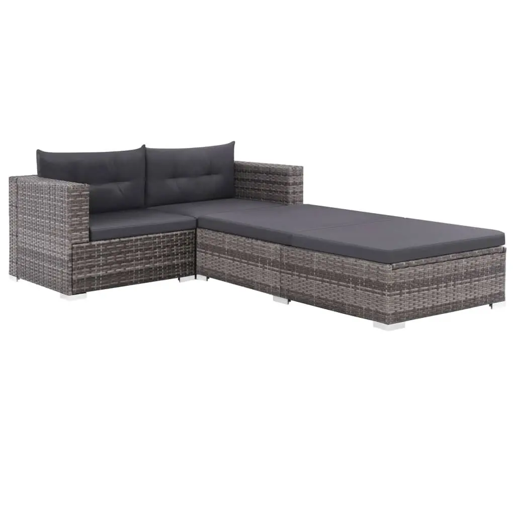 Garden Lounge Set Rattan 3 Piece Outdoor Sofa with Cushions Grey