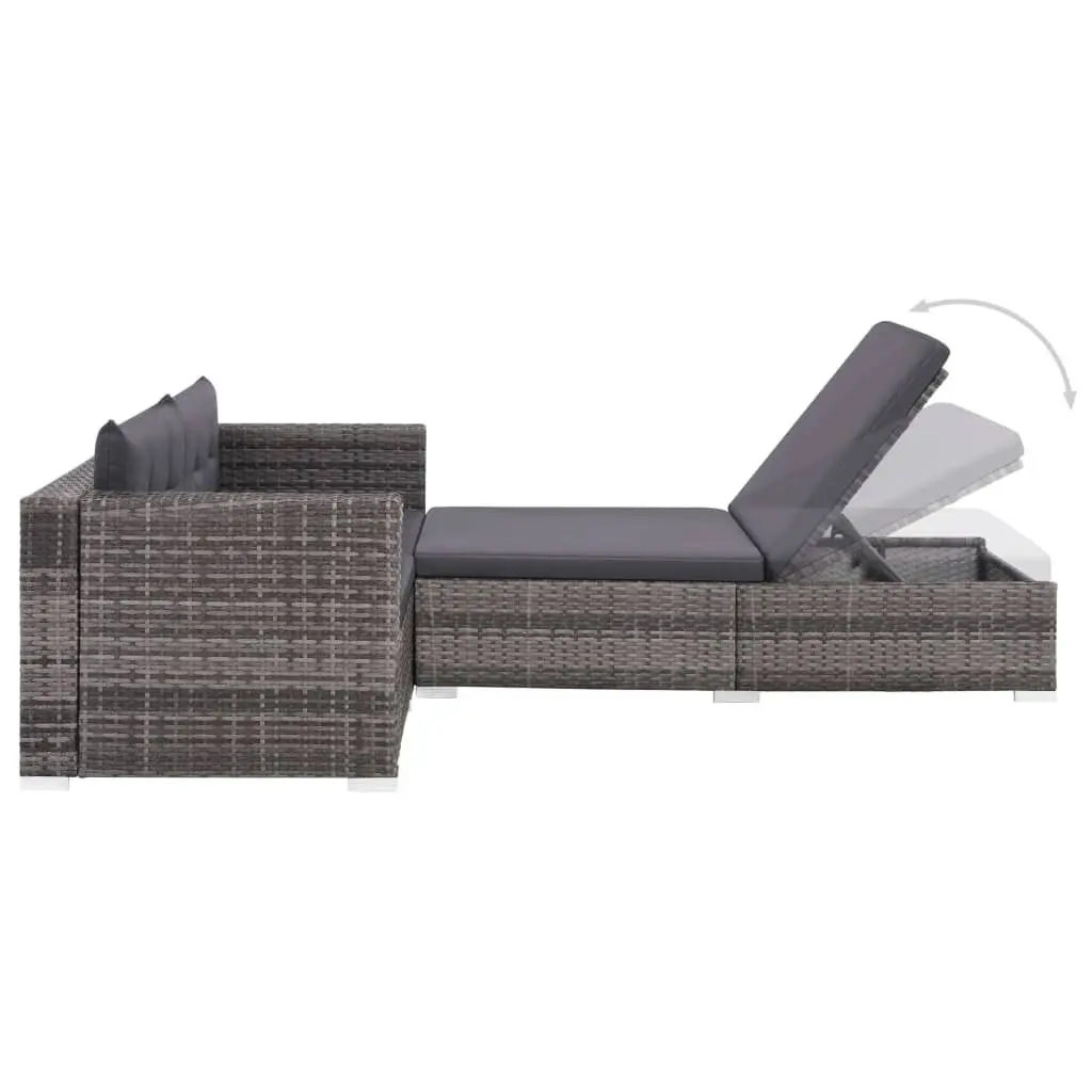 Garden Lounge Set Rattan 3 Piece Outdoor Sofa with Cushions Grey