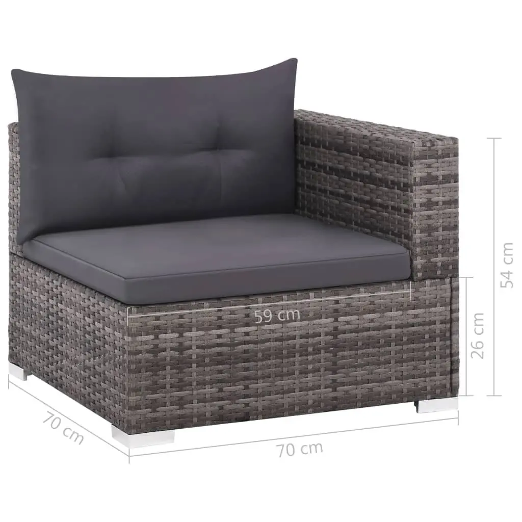 Garden Lounge Set Rattan 3 Piece Outdoor Sofa with Cushions Grey