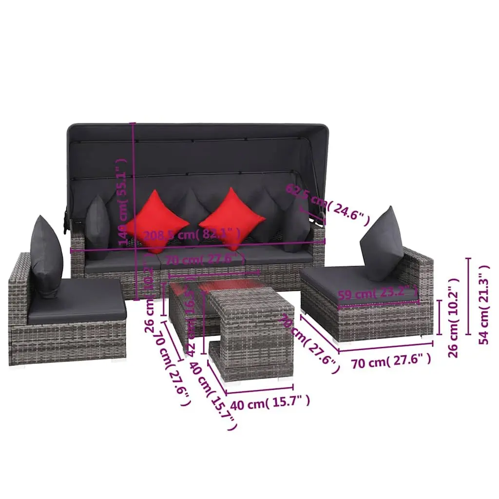 Garden Lounge Set Poly Rattan 7 Piece Outdoor Furniture Sofa Grey