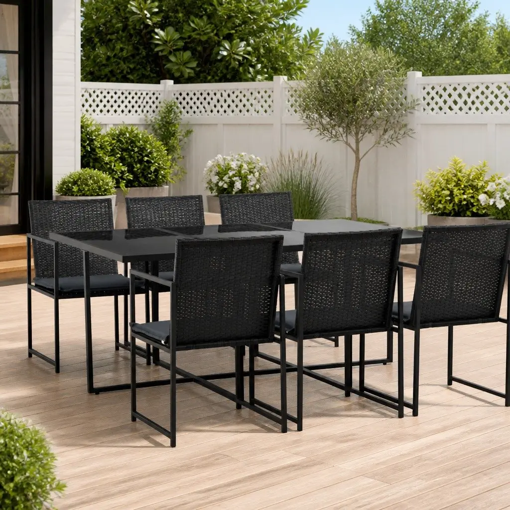 Outdoor Dining Set Poly Rattan 7 Piece Garden Patio Furniture Black