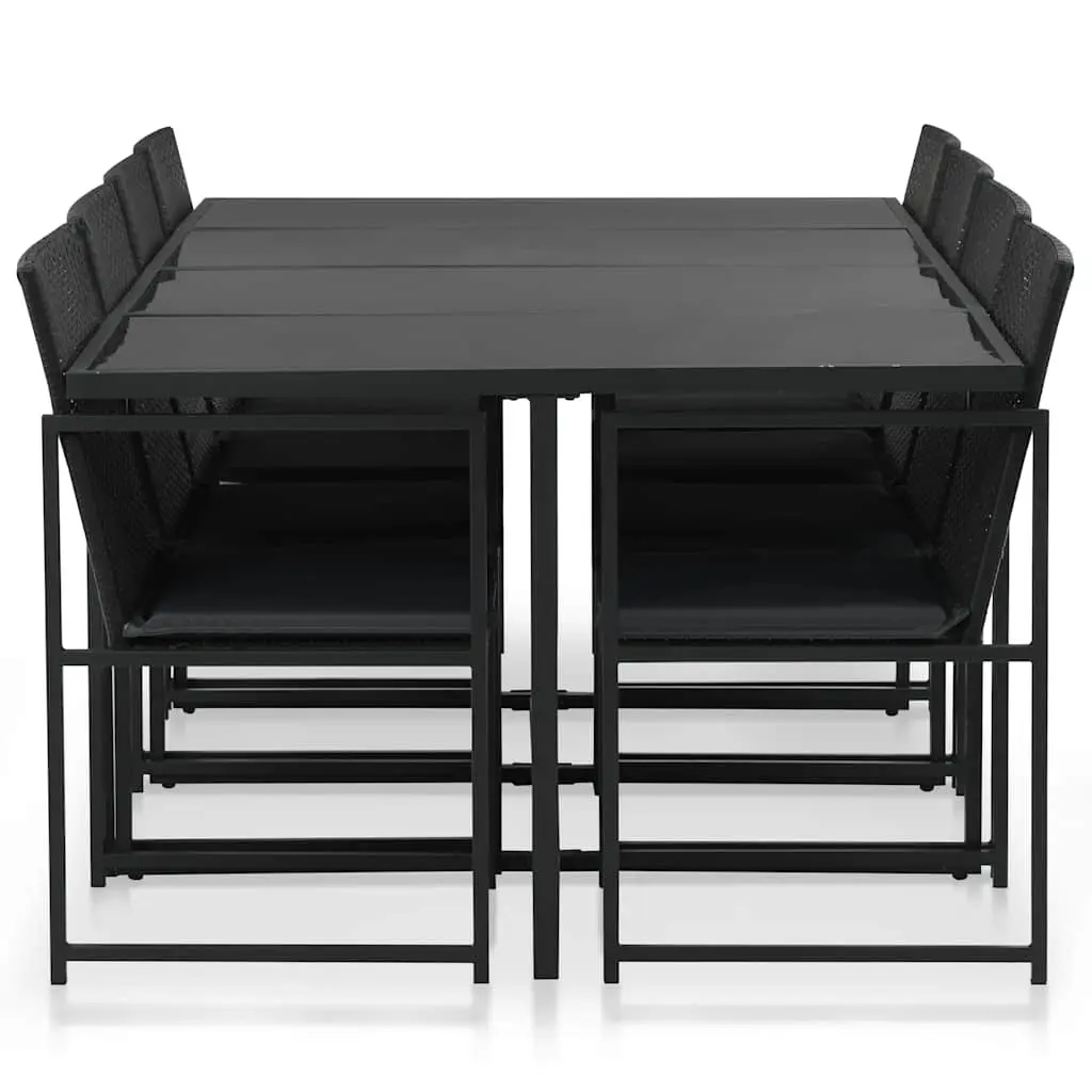 Outdoor Dining Set 9 Piece PE Rattan Garden Furniture Black Steel Table Chairs