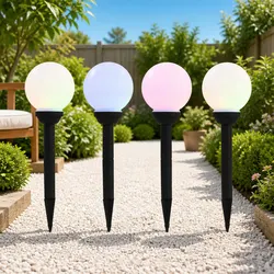 Outdoor Solar LED Spherical Lamps 4 pcs 15cm RGB Colour Change Garden Lighting