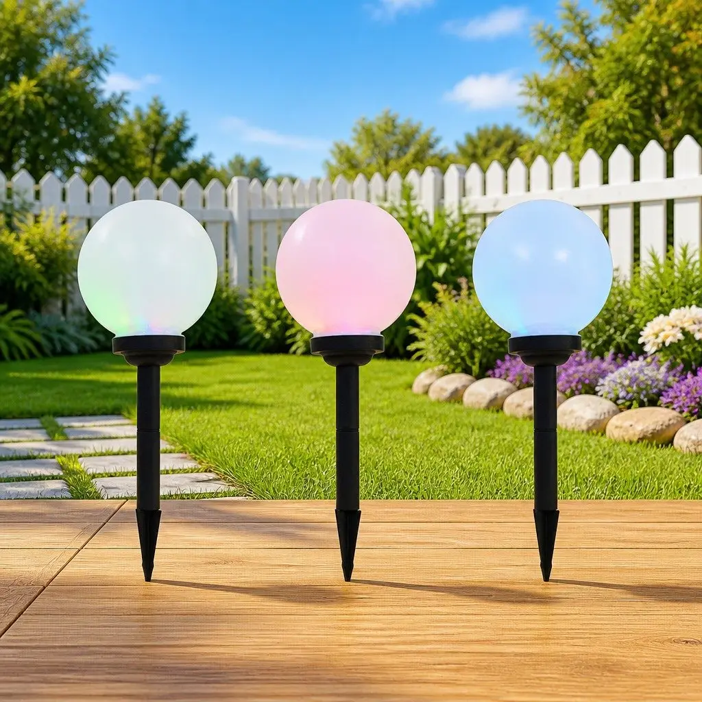 Outdoor Solar Lighting 20cm RGB Colour Changing Spherical LED Lamps 3 Piece Set