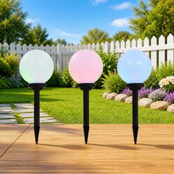 Outdoor Solar Lamps 3 pcs LED Spherical 20cm RGB Colour Change Garden Lighting