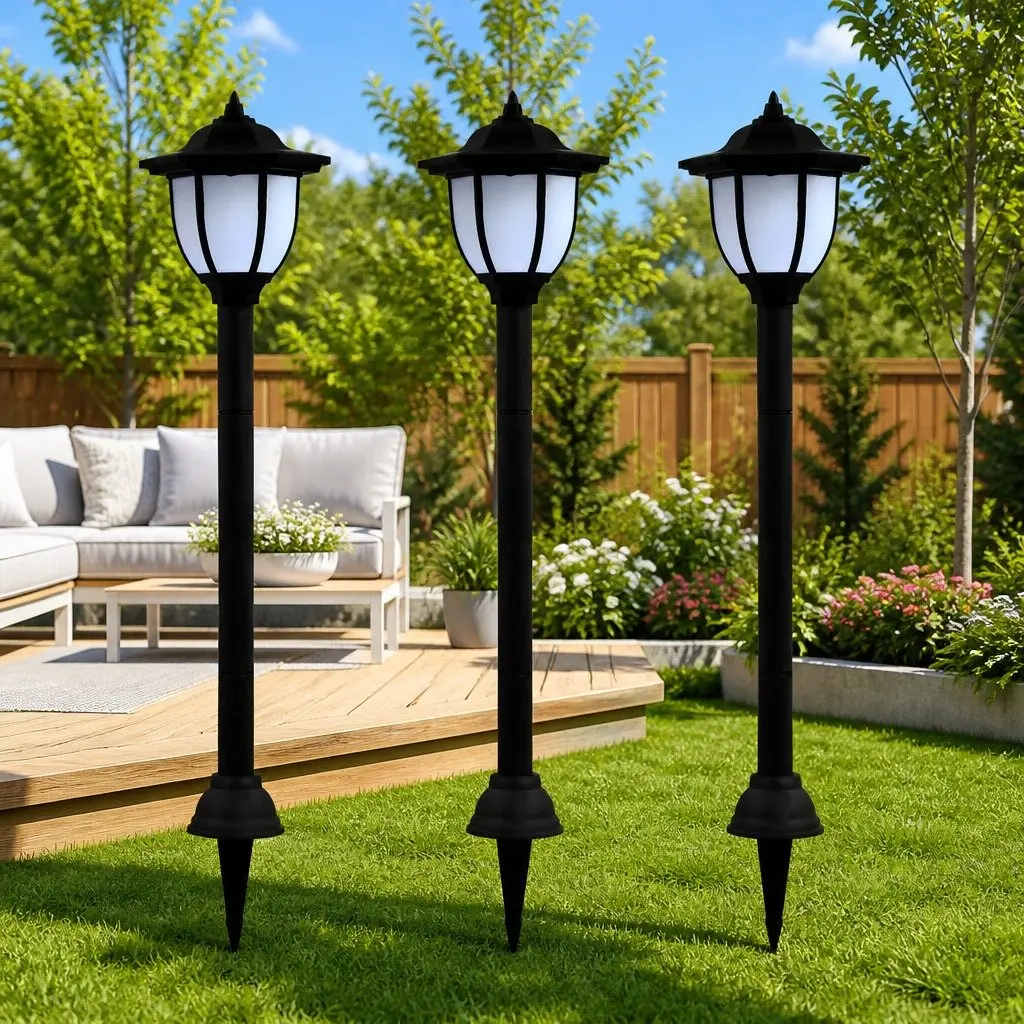 Outdoor Solar LED Lamps Black 3 Pack Garden Patio Pathway Decorative Lighting
