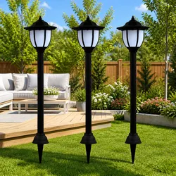 Outdoor Solar LED Lamps 3 Pack Black Garden Patio Pathway Decorative Lighting