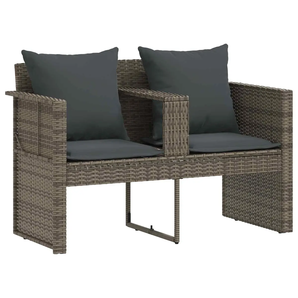 2 Seater Outdoor Garden Sofa Set PE Rattan Steel Frame Grey with Footrest and Parasol