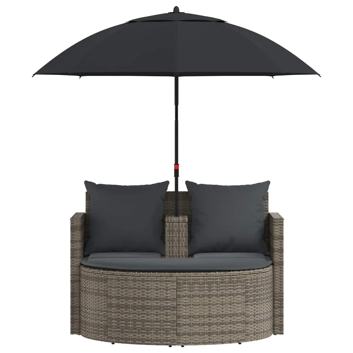 2 Seater Outdoor Garden Sofa Set PE Rattan Steel Frame Grey with Footrest and Parasol