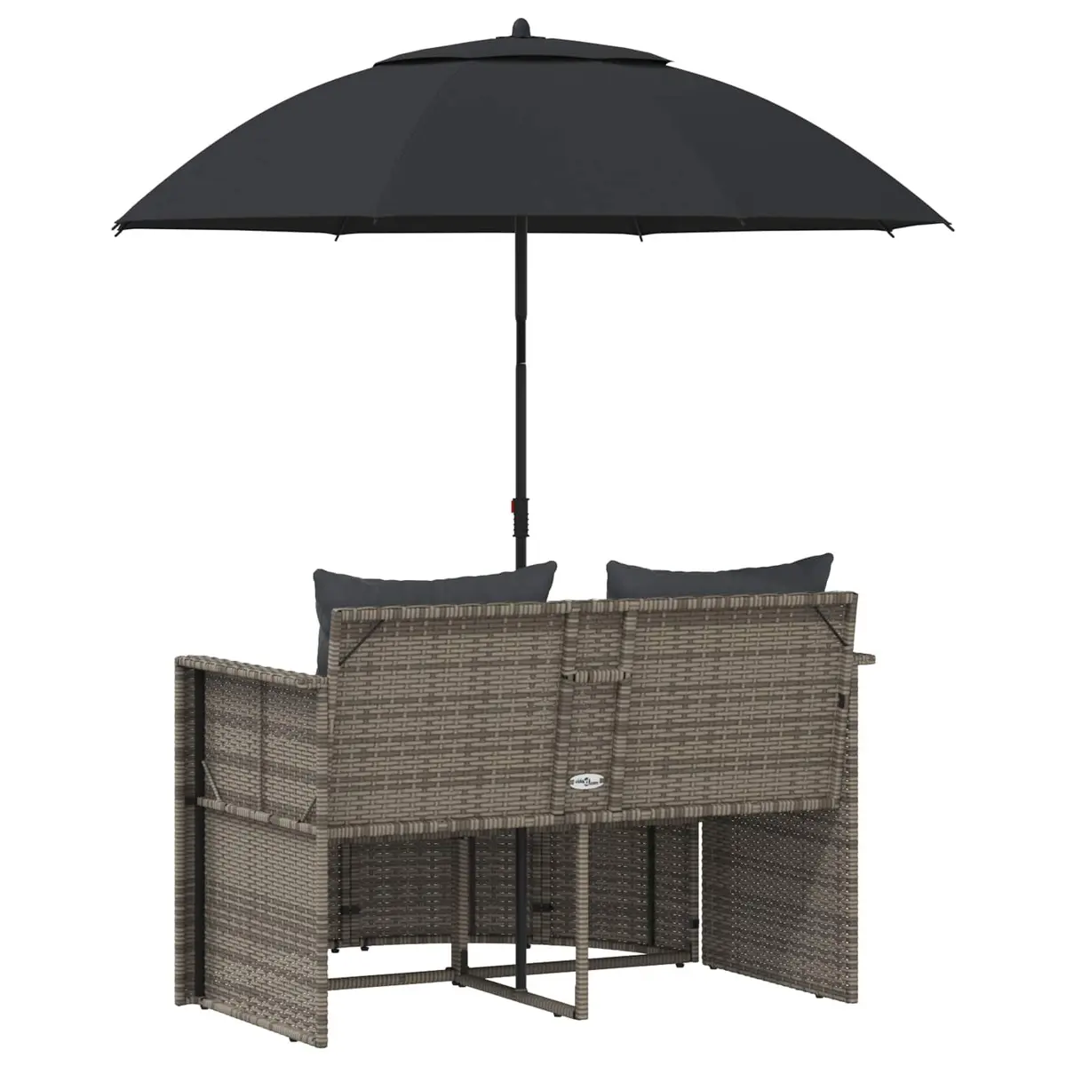 2 Seater Outdoor Garden Sofa Set PE Rattan Steel Frame Grey with Footrest and Parasol