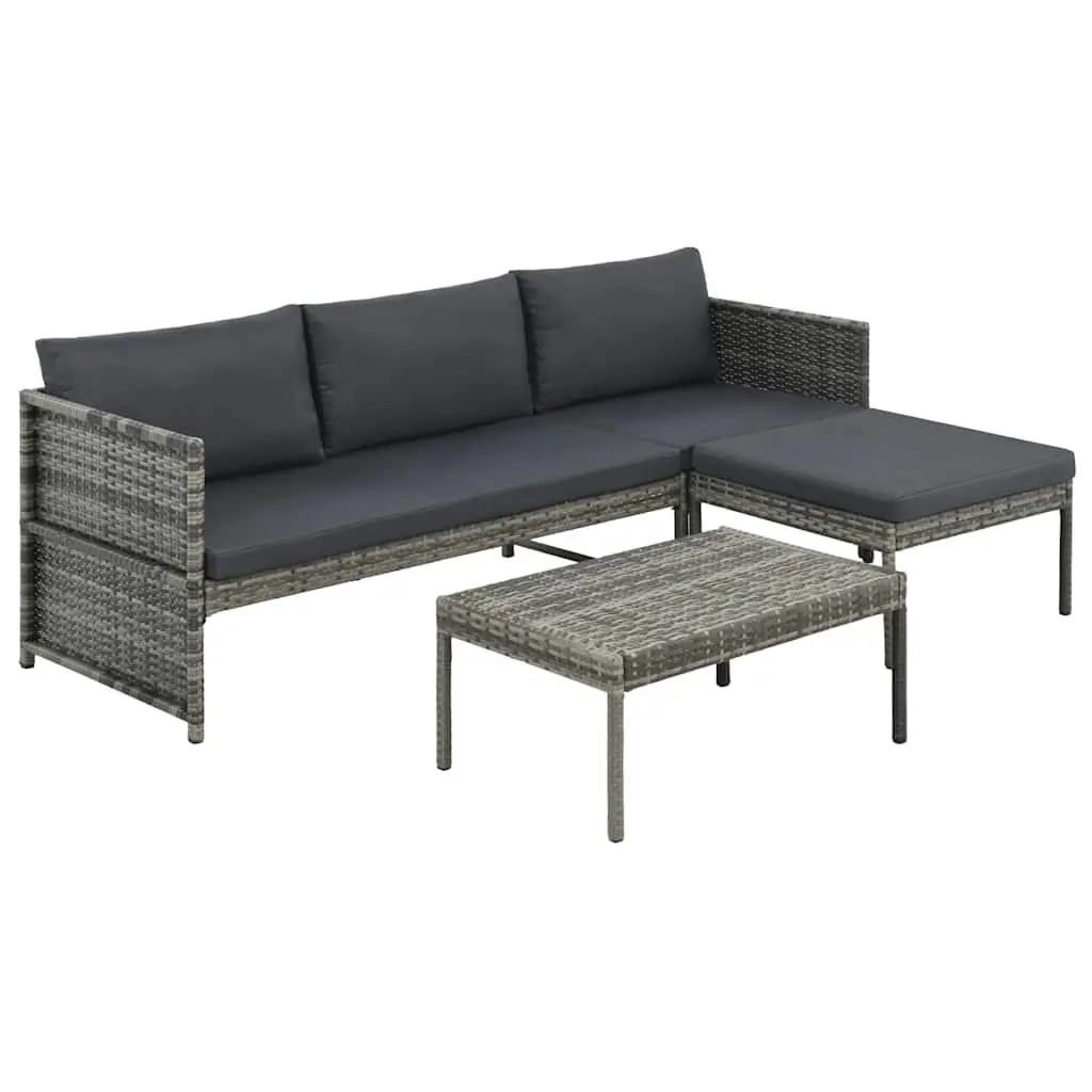 Garden Lounge Set 3 Piece Poly Rattan Sofa Stool Coffee Table Outdoor Grey