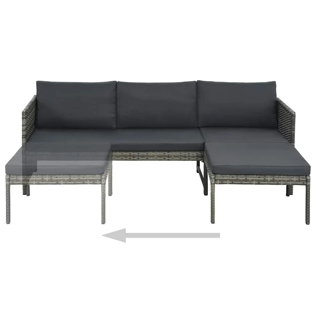 Garden Lounge Set 3 Piece Poly Rattan Sofa Stool Coffee Table Outdoor Grey