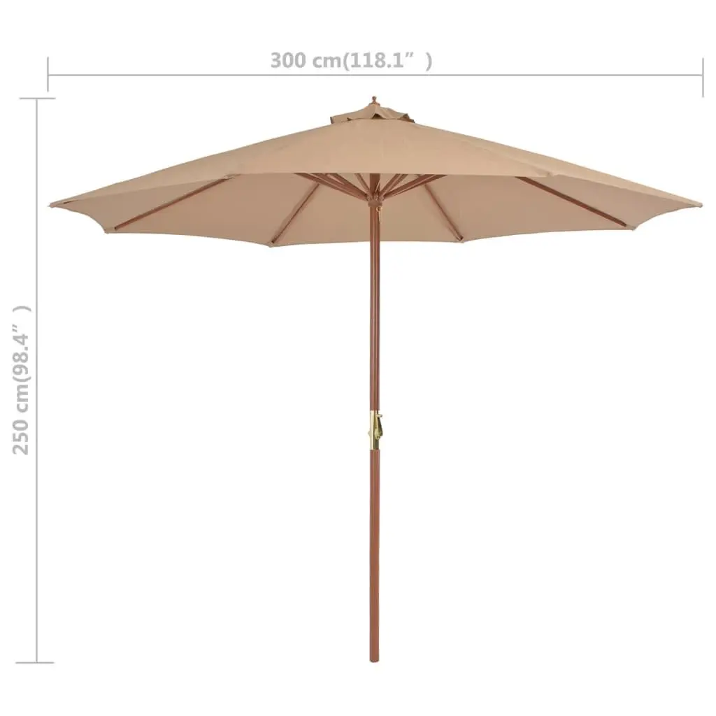 Garden Parasol Wooden Pole 300cm Outdoor Shade Umbrella Taupe Crank Mechanism