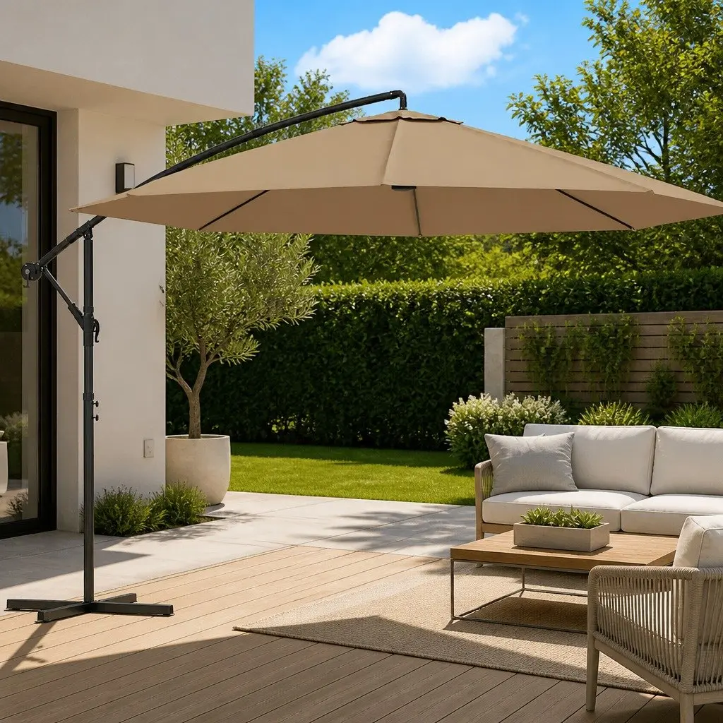 Cantilever Garden Parasol Outdoor Hanging Umbrella Polyester 350cm Taupe