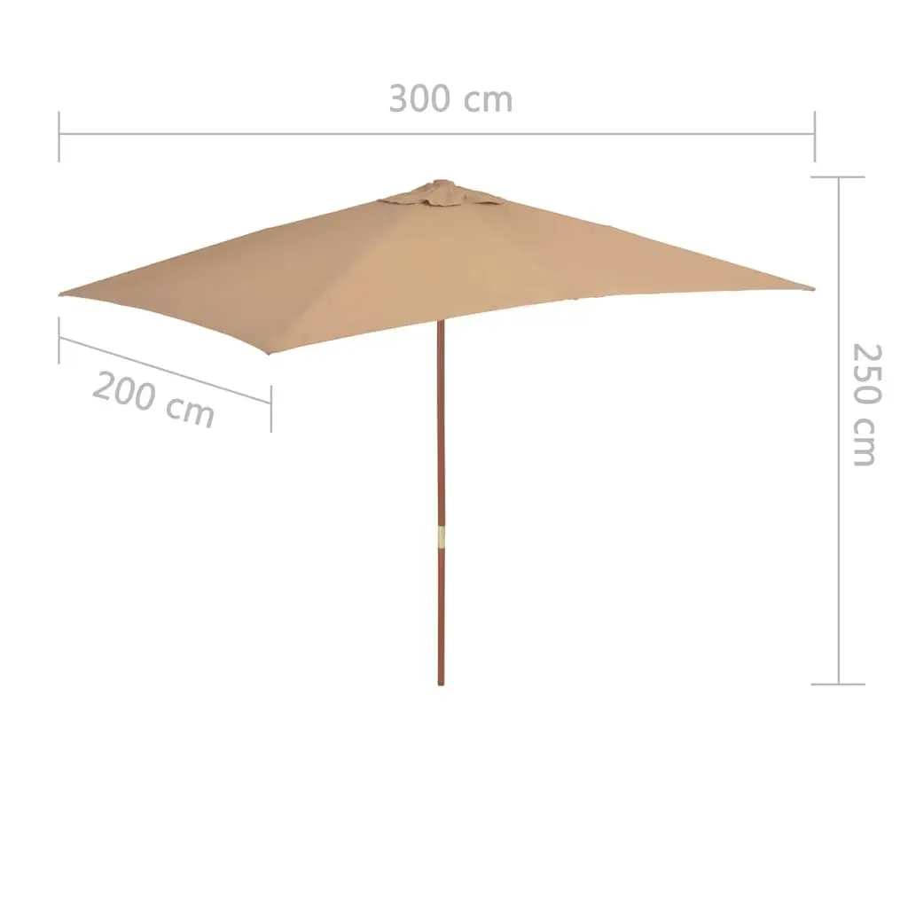 Garden Parasol Wooden Pole 200x300cm Taupe Outdoor Umbrella Shade UV Protection