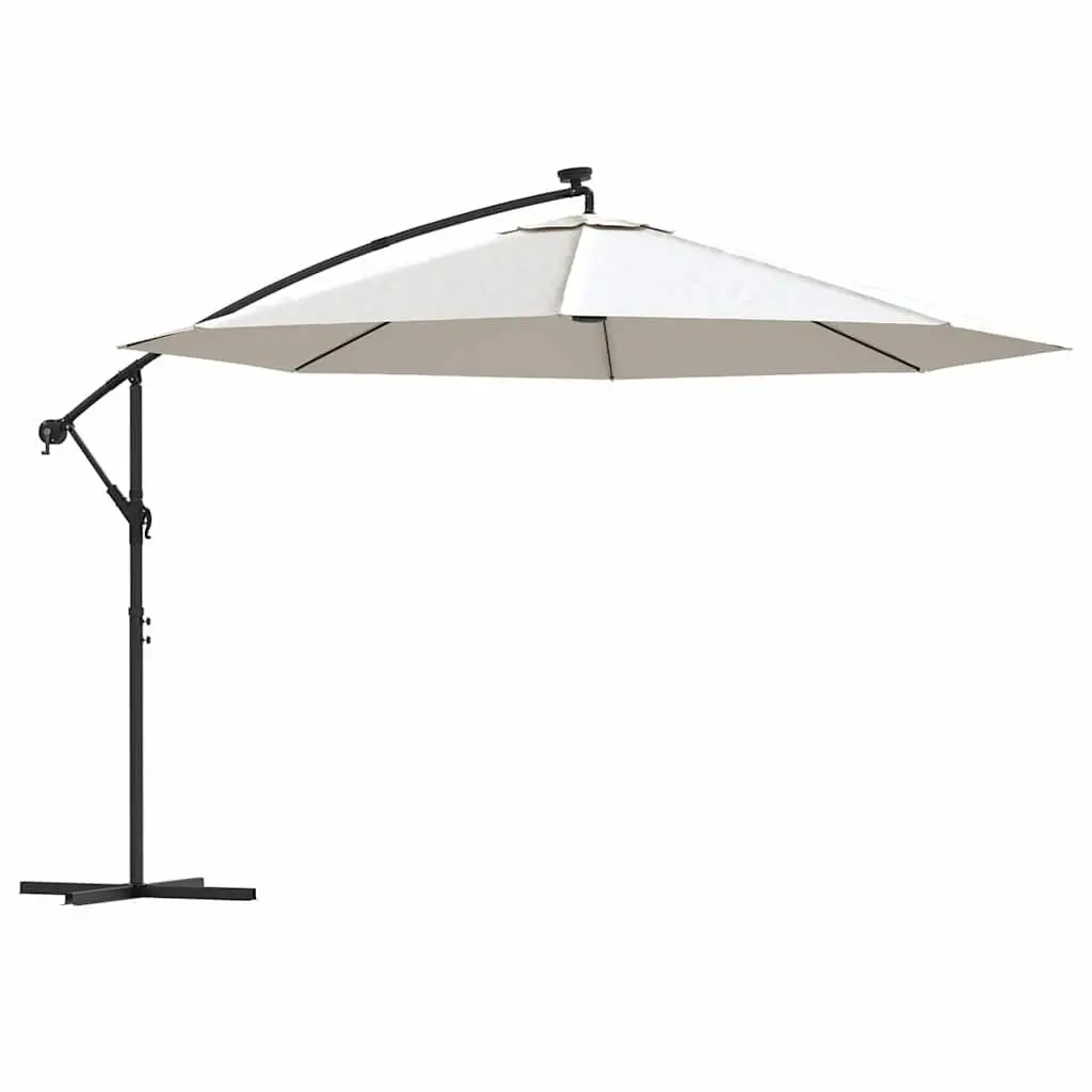 Cantilever Garden Parasol Metal Pole 350cm Beige with Solar LED Lights