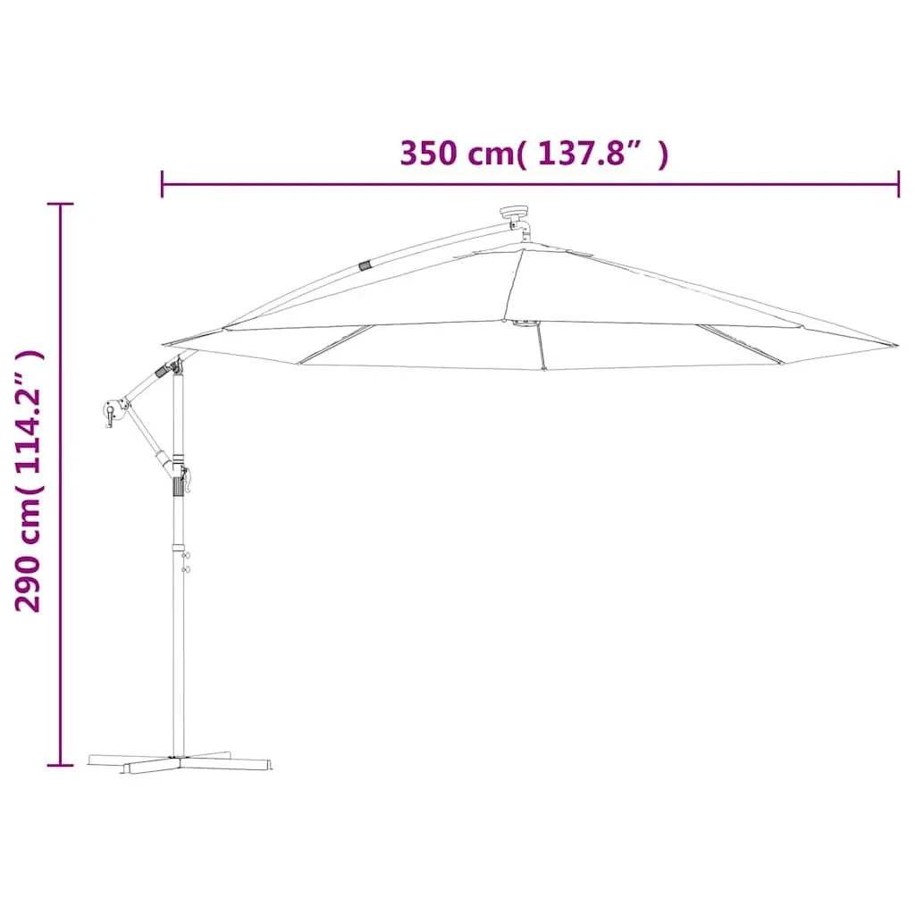 Cantilever Garden Parasol Metal Pole 350cm Beige with Solar LED Lights