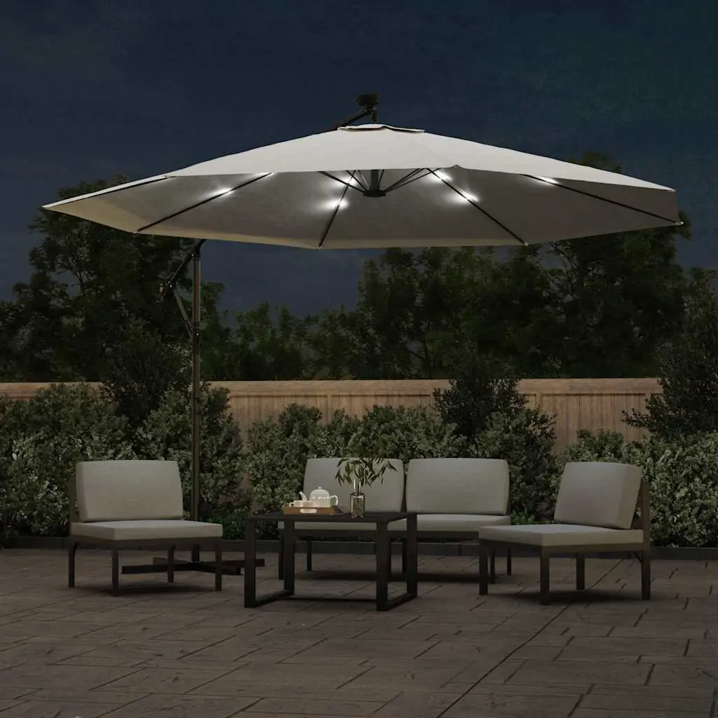 Cantilever Garden Parasol Metal Pole 350cm Beige with Solar LED Lights