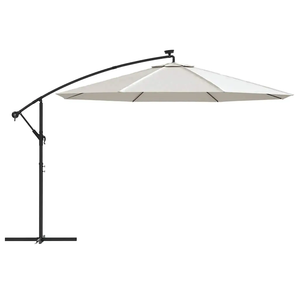 Cantilever Garden Parasol Metal Pole 350cm Beige with Solar LED Lights