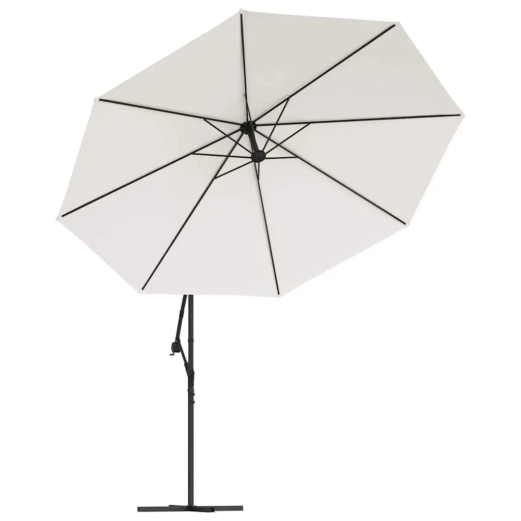 Cantilever Garden Parasol Metal Pole 350cm Beige with Solar LED Lights