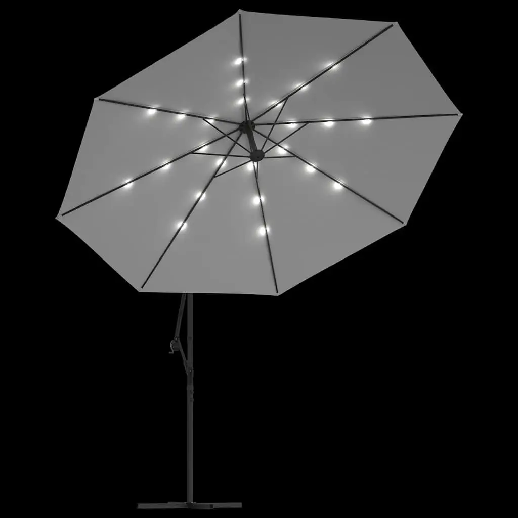 Cantilever Garden Parasol Metal Pole 350cm Beige with Solar LED Lights