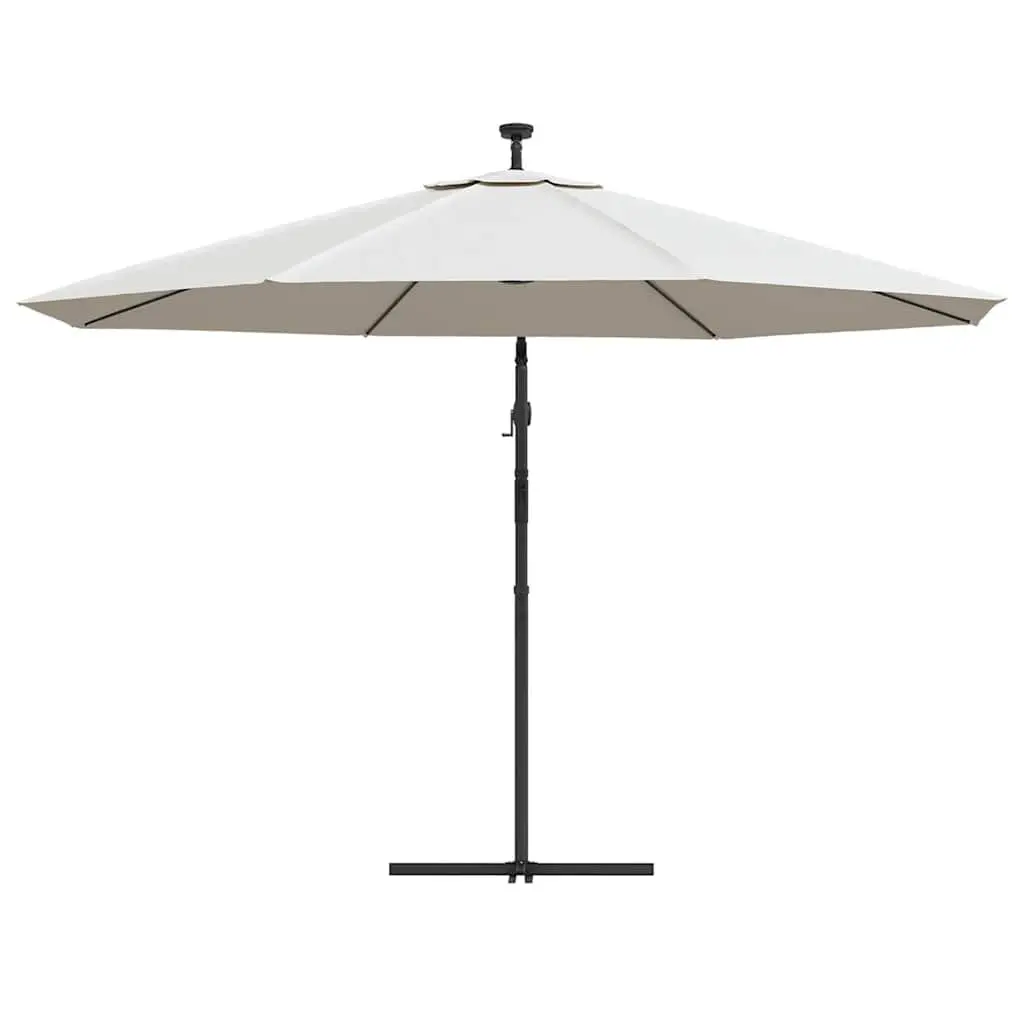 Cantilever Garden Parasol Metal Pole 350cm Beige with Solar LED Lights