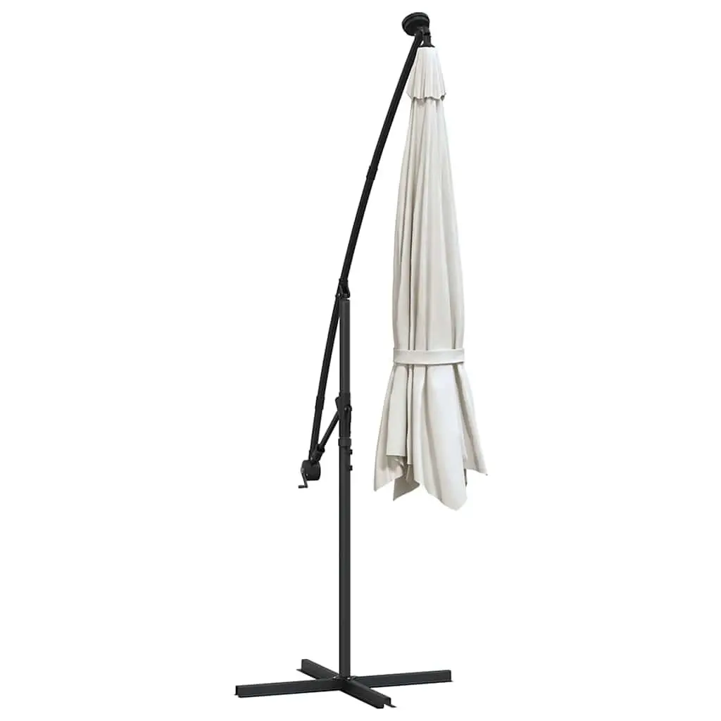 Cantilever Garden Parasol Metal Pole 350cm Beige with Solar LED Lights