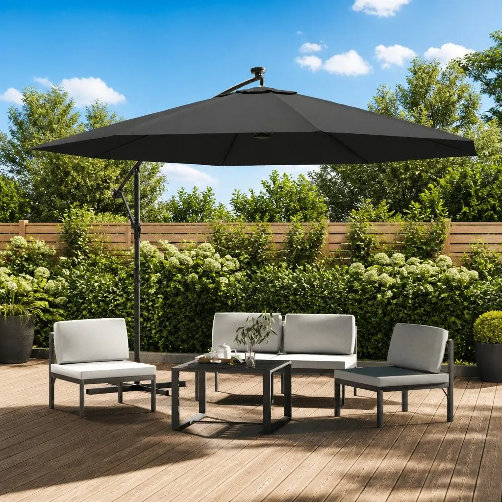 Cantilever Garden Parasol UV Protective Polyester 350cm Anthracite Solar Powered LED Lights