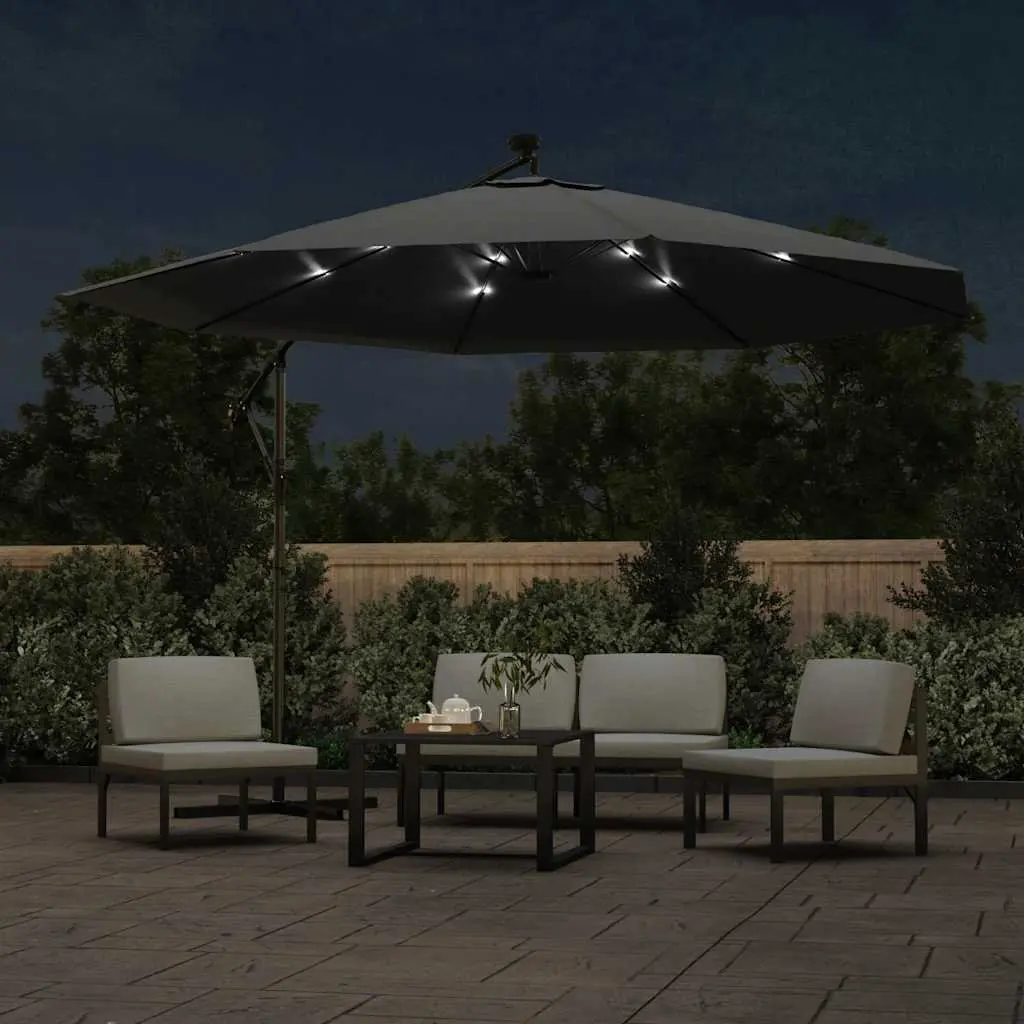 Cantilever Garden Parasol UV Protective Polyester 350cm Anthracite Solar Powered LED Lights