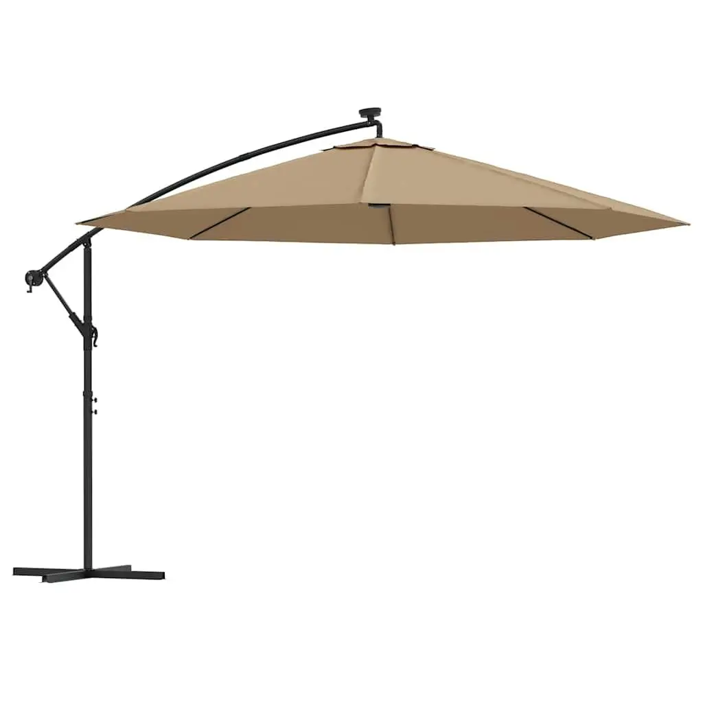 Cantilever Parasol Outdoor Shade 350cm with Solar Powered LED Lights UV Protection Taupe