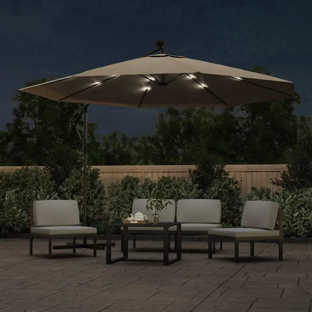 Cantilever Parasol Outdoor Shade 350cm with Solar Powered LED Lights UV Protection Taupe