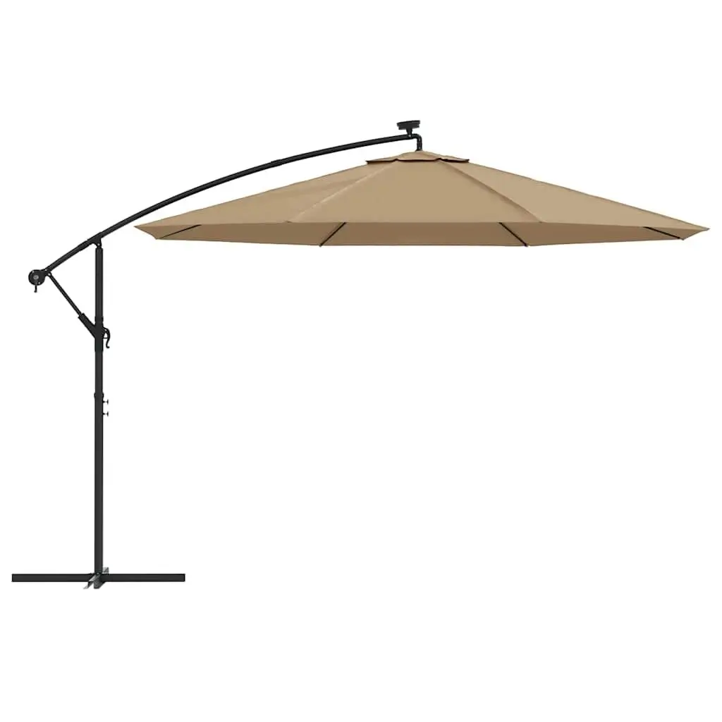 Cantilever Parasol Outdoor Shade 350cm with Solar Powered LED Lights UV Protection Taupe
