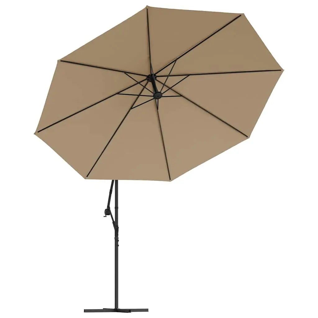 Cantilever Parasol Outdoor Shade 350cm with Solar Powered LED Lights UV Protection Taupe