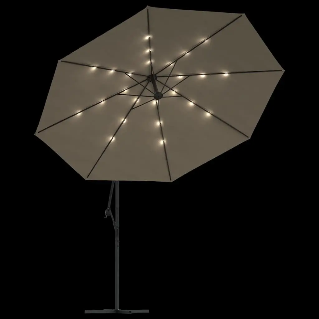 Cantilever Parasol Outdoor Shade 350cm with Solar Powered LED Lights UV Protection Taupe