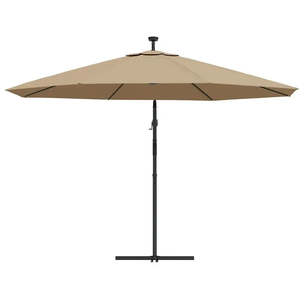 Cantilever Parasol Outdoor Shade 350cm with Solar Powered LED Lights UV Protection Taupe