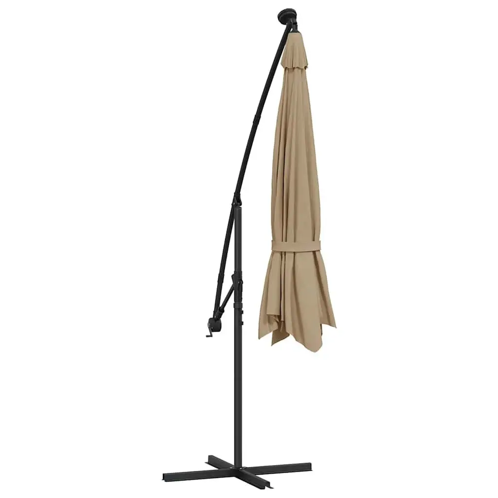 Cantilever Parasol Outdoor Shade 350cm with Solar Powered LED Lights UV Protection Taupe