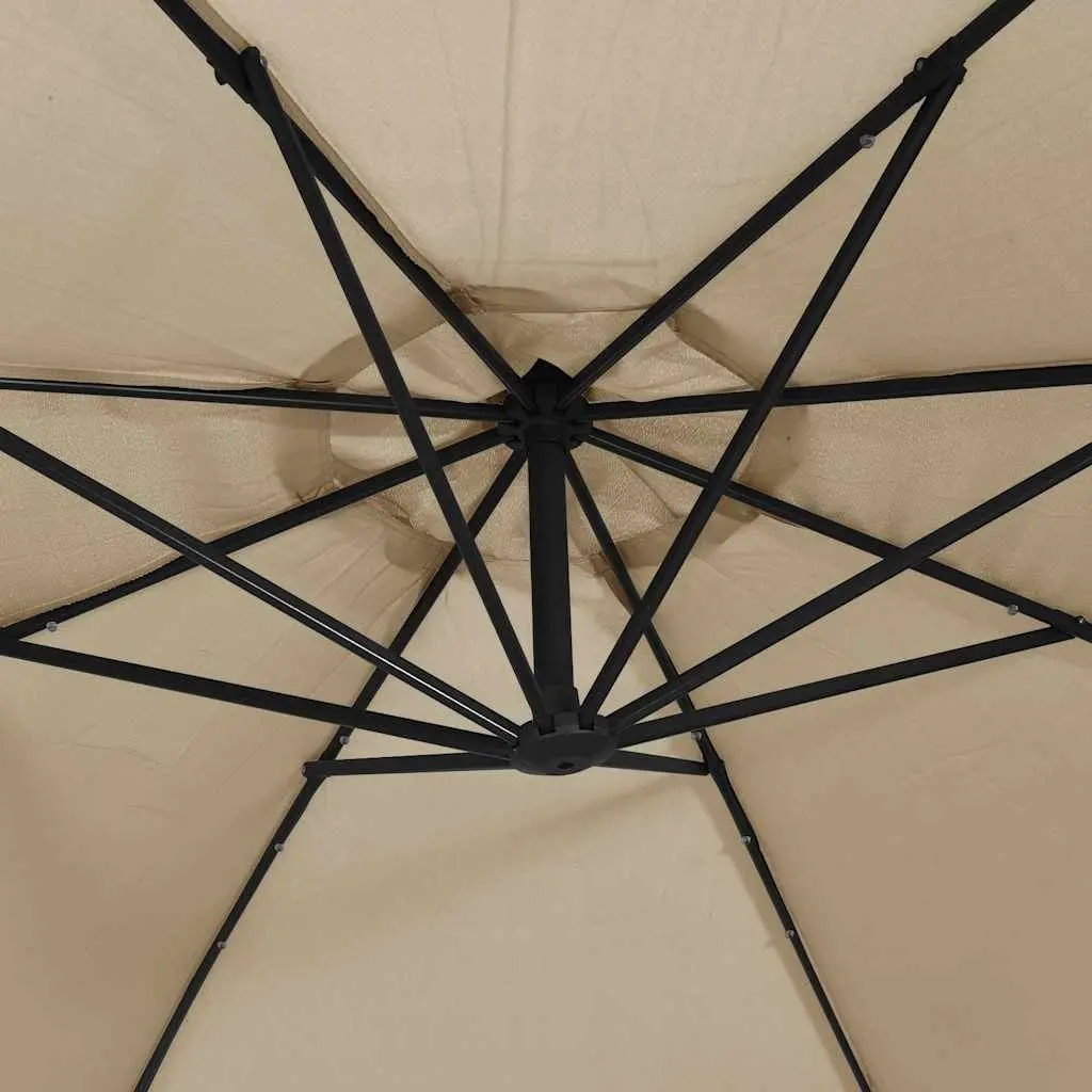 Cantilever Parasol Outdoor Shade 350cm with Solar Powered LED Lights UV Protection Taupe