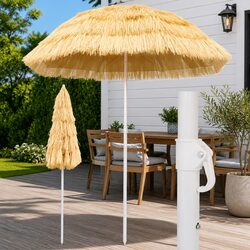 Beach Parasol 180cm Outdoor Sunshade Hawaii Style Garden Patio Umbrella Brown