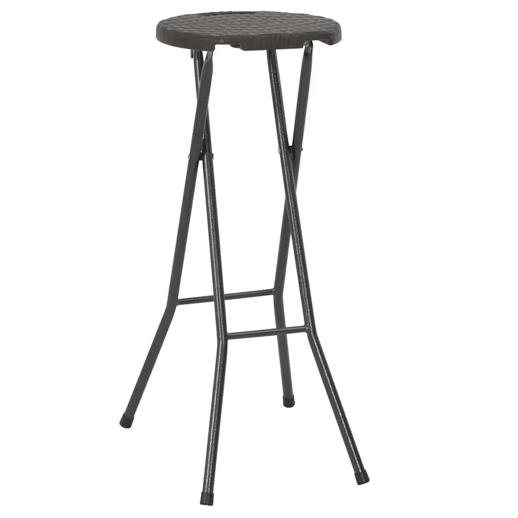 Folding Bar Stools Rattan Look Steel Frame Weather Resistant HDPE Brown 2 Piece Outdoor Seating Garden Patio Chairs