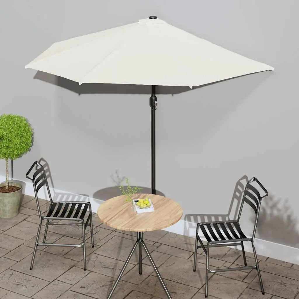 Half Round Parasol Outdoor Crank Beige 270x144cm UV Protective Polyester Garden Shade