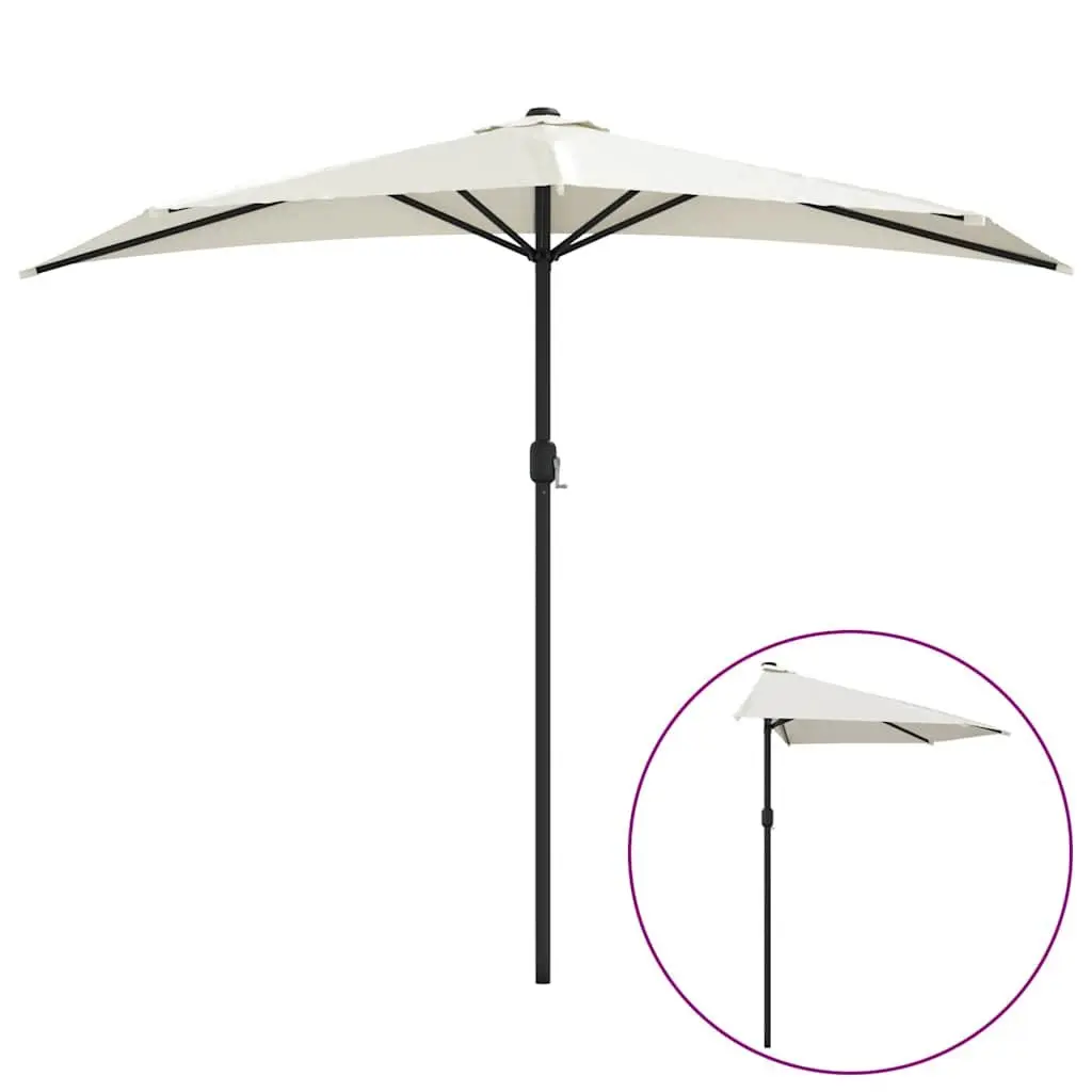 Half Round Parasol Outdoor Crank Beige 270x144cm UV Protective Polyester Garden Shade