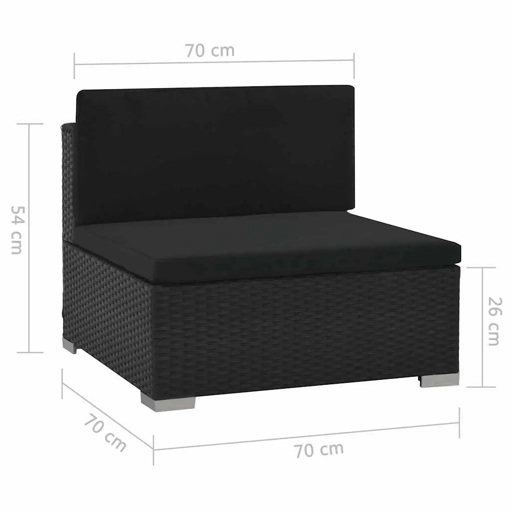 6 Piece Outdoor Sofa Set Modular Poly Rattan Black Weather Resistant Cushions and Coffee Table with Ottomans for Garden or Patio