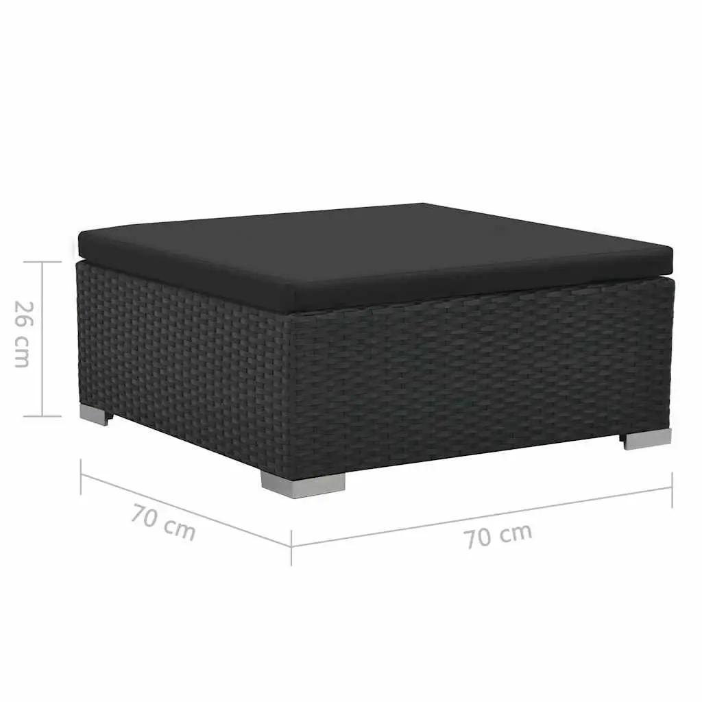 6 Piece Outdoor Sofa Set Modular Poly Rattan Black Weather Resistant Cushions and Coffee Table with Ottomans for Garden or Patio