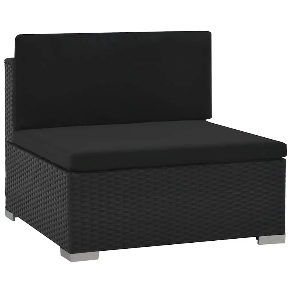 6 Piece Outdoor Sofa Set Modular Poly Rattan Black Weather Resistant Cushions and Coffee Table with Ottomans for Garden or Patio