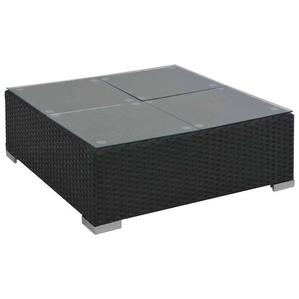 6 Piece Outdoor Sofa Set Modular Poly Rattan Black Weather Resistant Cushions and Coffee Table with Ottomans for Garden or Patio