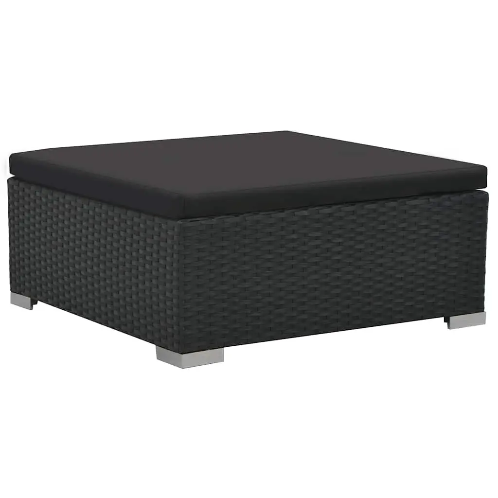 6 Piece Outdoor Sofa Set Modular Poly Rattan Black Weather Resistant Cushions and Coffee Table with Ottomans for Garden or Patio