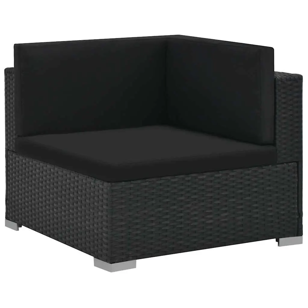 6 Piece Outdoor Sofa Set Modular Poly Rattan Black Weather Resistant Cushions and Coffee Table with Ottomans for Garden or Patio