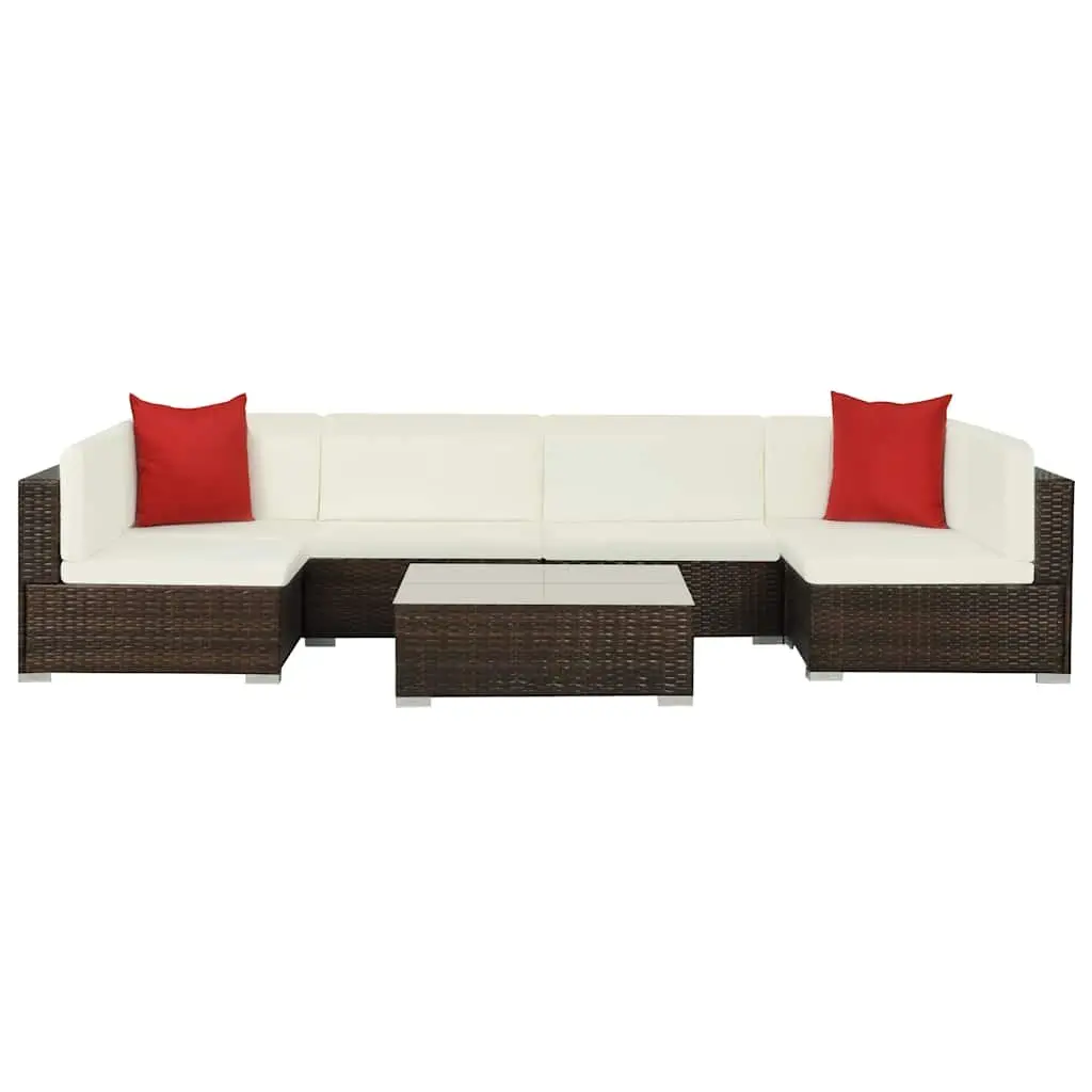 Garden Lounge Set 7 Piece Outdoor Sofa PE Rattan with Cushions Brown