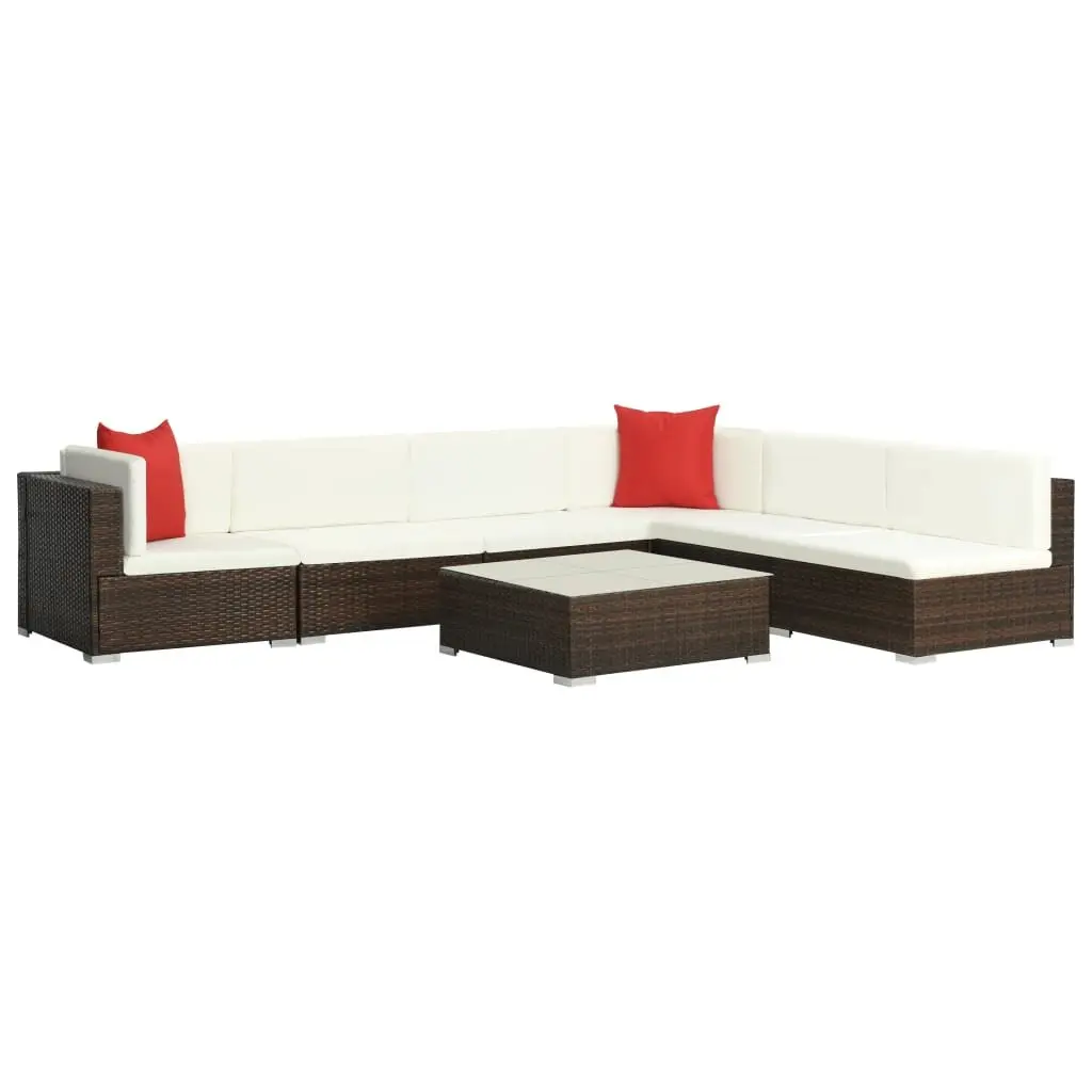 Garden Lounge Set 7 Piece Outdoor Sofa PE Rattan with Cushions Brown