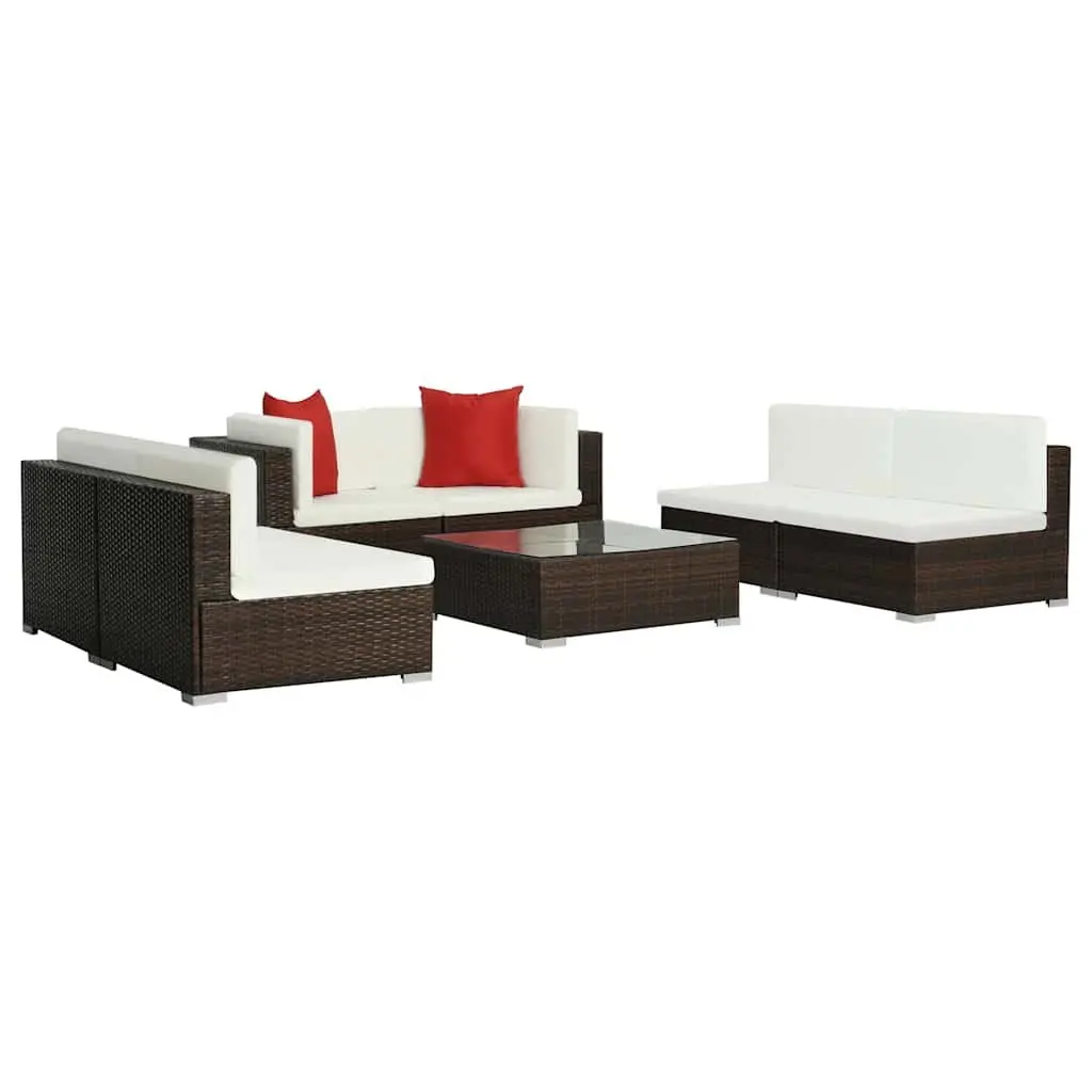 Garden Lounge Set 7 Piece Outdoor Sofa PE Rattan with Cushions Brown